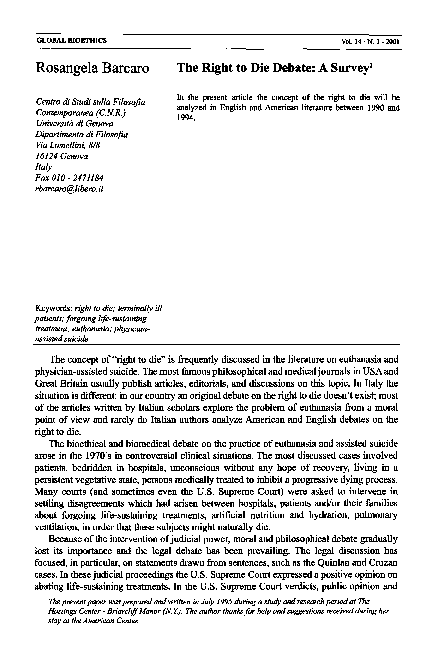 (PDF) The right to die debate: a survey