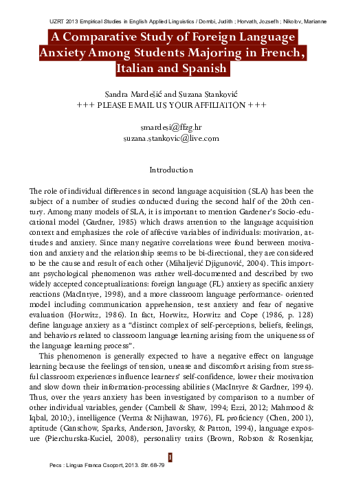 (PDF) A Comparative Study of Foreign Language Anxiety Among Students ...
