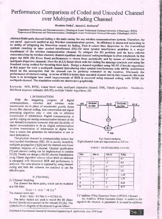 (PDF) PERFORMANCE COMPARISON OF CODED AND UNCODED CHANNEL OVER ...