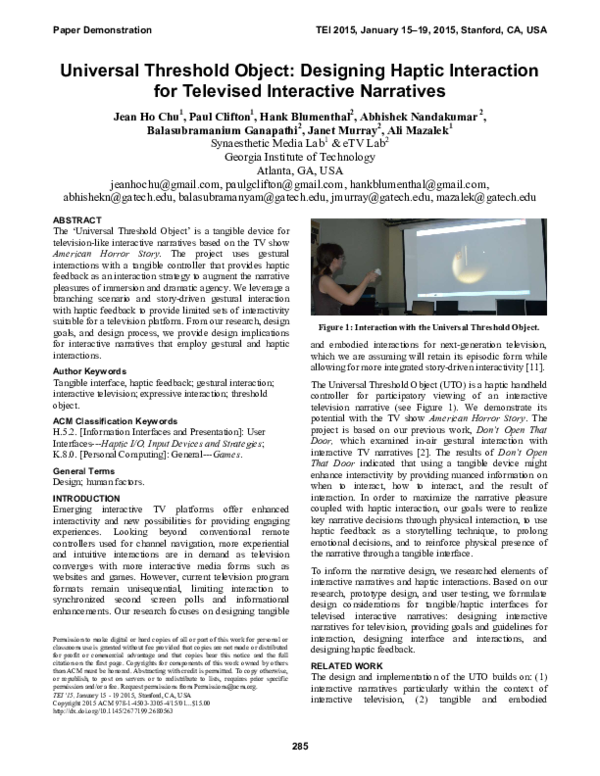 (PDF) Universal Threshold Object: Designing Haptic Interaction for ...