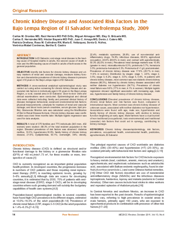 (PDF) Chronic Kidney Disease and Associated Risk Factors in the Bajo ...