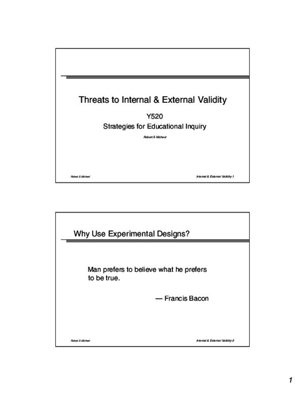 (PDF) Threats to Internal & External Validity Y520 Strategies for ...