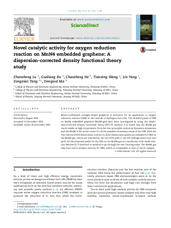(PDF) Novel catalytic activity for oxygen reduction reaction on MnN4 ...