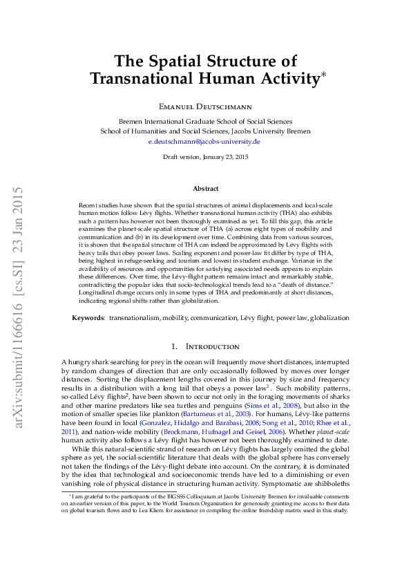 (PDF) The Spatial Structure of Transnational Human Activity