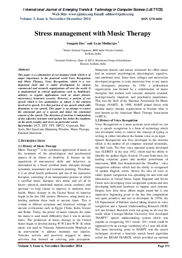 (PDF) Stress management with Music Therapy