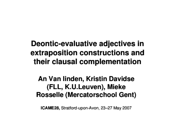 Deontic Evaluative Adjectives In Extraposition Constructions And Their