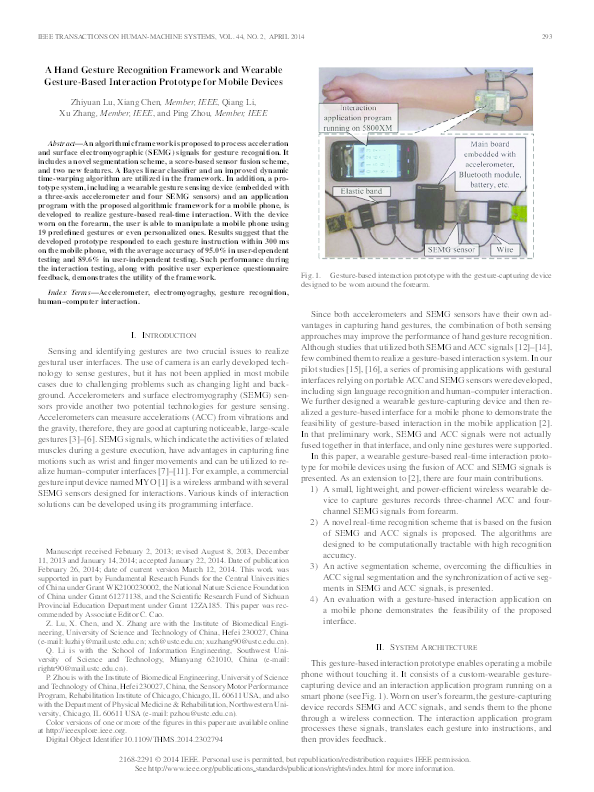 (PDF) A Hand Gesture Recognition Framework and Wearable Gesture-Based ...