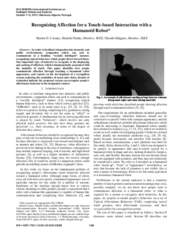 (PDF) Recognizing Affection for a Touch-based Interaction with a ...