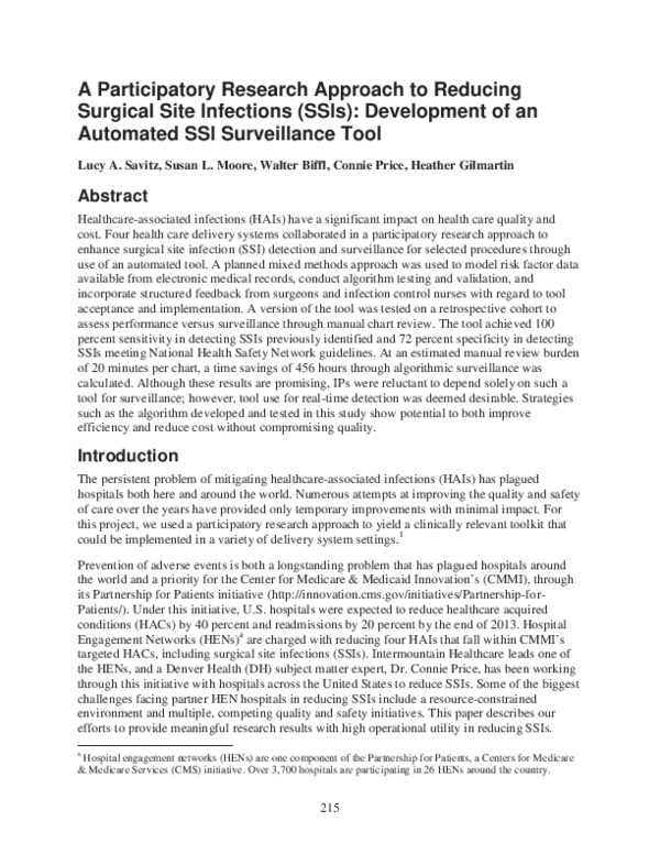 (PDF) A Participatory Research Approach to Reducing Surgical Site ...