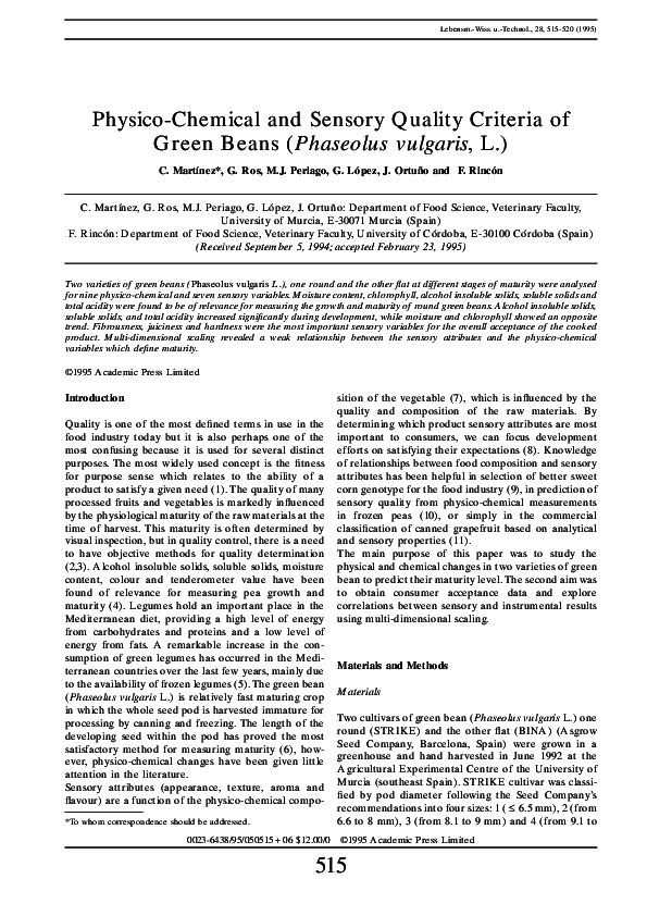 (PDF) Physico-Chemical and Sensory Quality Criteria of Green Beans ...