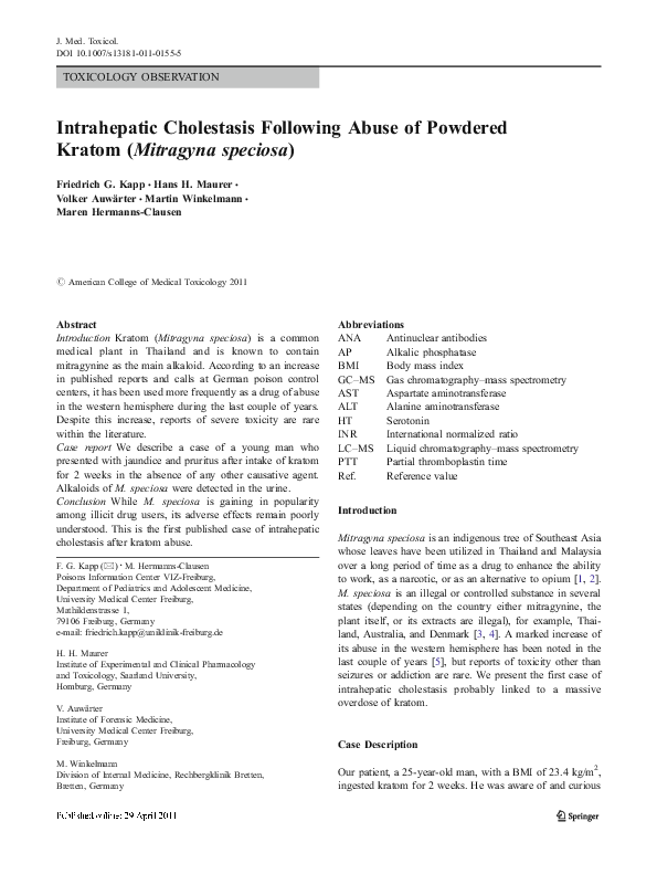 (PDF) Intrahepatic Cholestasis Following Abuse of Powdered Kratom