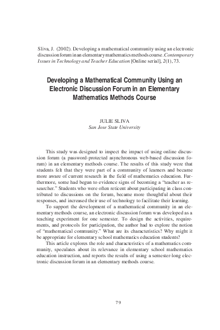 (PDF) Developing a Mathematical Community Using an Electronic ...