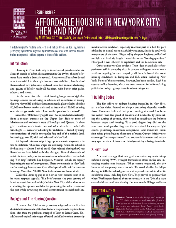 (PDF) Affordable Housing in New York City: Then and Now