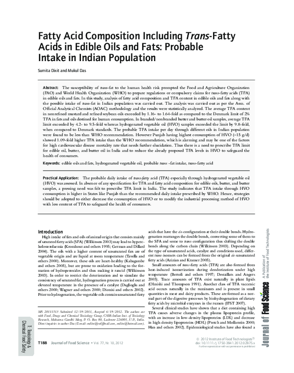 (PDF) Fatty Acid Composition Including Trans-Fatty Acids in Edible Oils ...