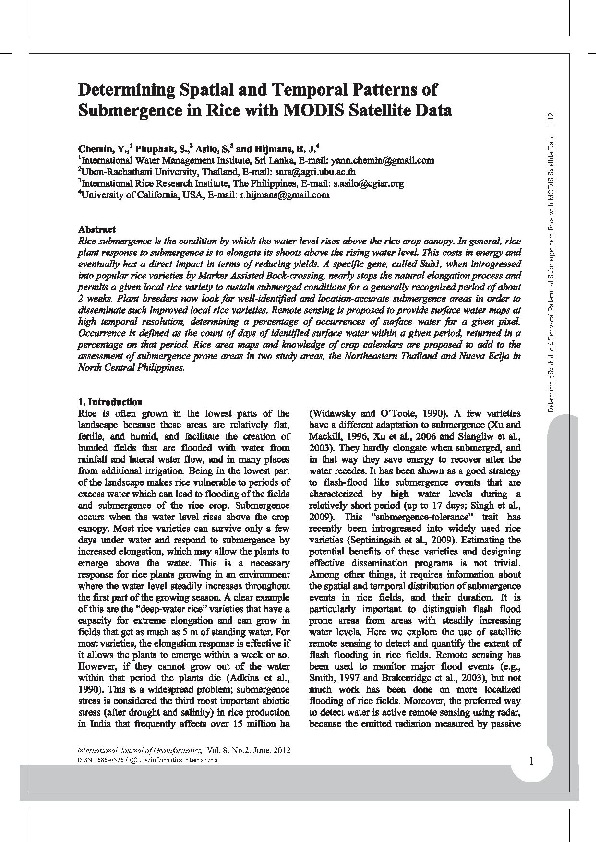  pdf determining spatial and temporal patterns of submergence in rice