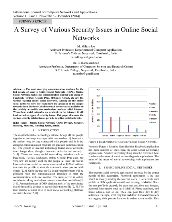 (PDF) A Survey of Various Security Issues in Online Social Networks