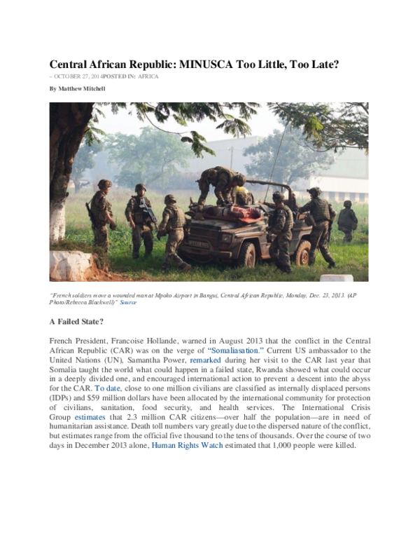 (PDF) Central African Republic: MINUSCA Too Little, Too Late?