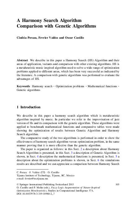 (PDF) A Harmony Search Algorithm Comparison with Genetic Algorithms