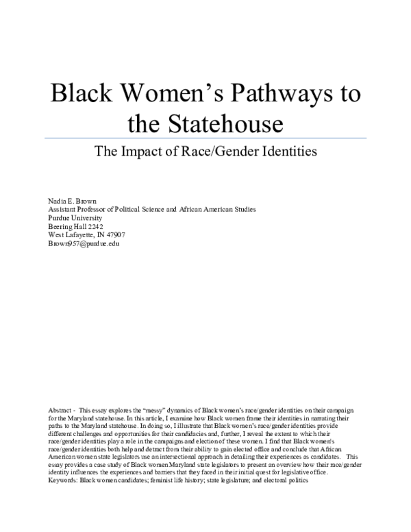 (PDF) Black Women’s Pathways to the Statehouse: The Impact of Race ...