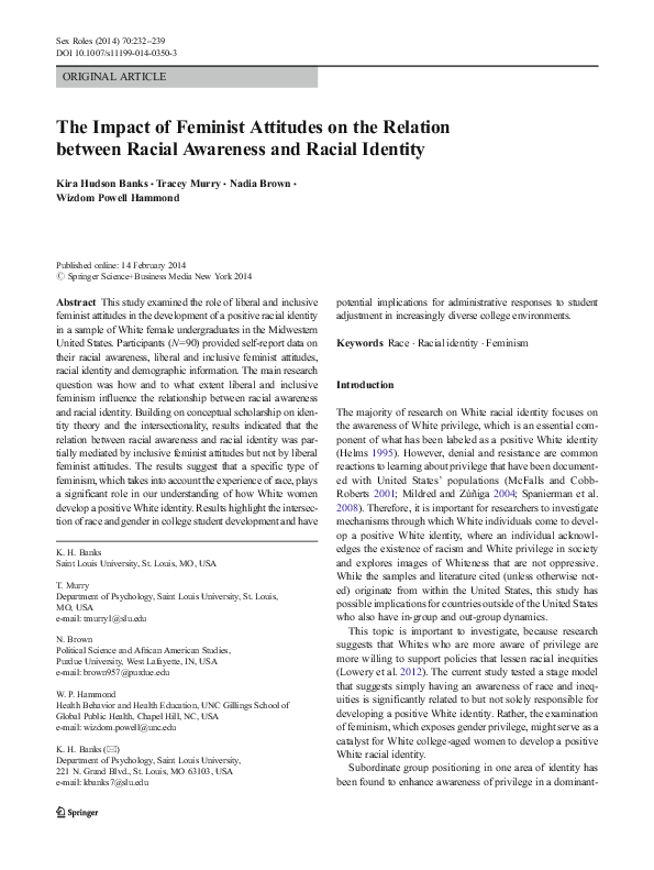 (PDF) The Impact of Feminist Attitudes on the Relation between Racial ...
