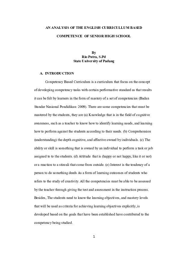 (DOC) An Analysis of The English Curriculum Based Competence of Senior ...