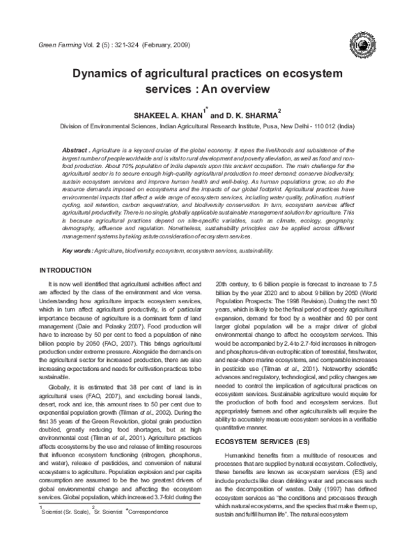 (PDF) Dynamics of agricultural practices on ecosystem services : An ...