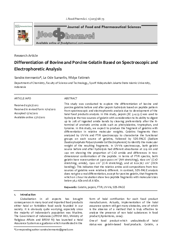 (PDF) Differentiation of Bovine and Porcine Gelatin Based on