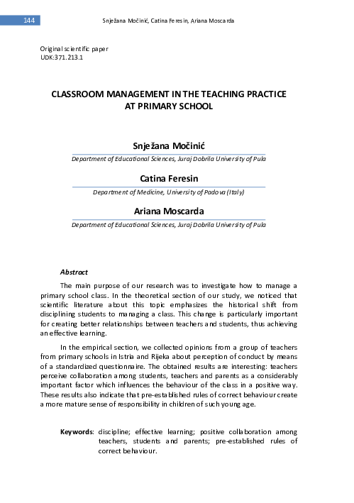 (PDF) Classroom management in the teaching practice at primary school