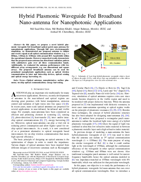 (PDF) Hybrid Plasmonic Waveguide Fed Broadband Nano-antenna for ...