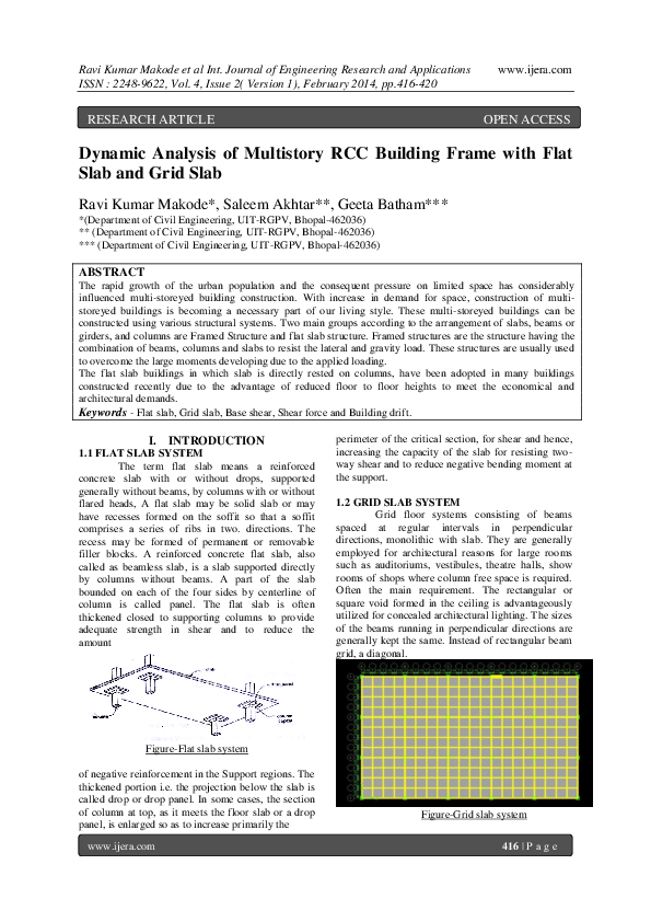 Pdf Dynamic Analysis Of Multistory Rcc Building Frame With Flat Slab Pdf Dynamic Analysis Of Multistory Rcc Building Frame With Flat Slab