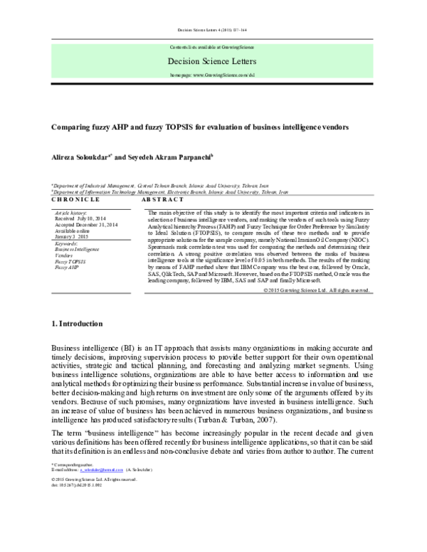 Comparing fuzzy AHP and fuzzy TOPSIS for evaluation of business ...