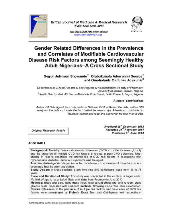 (PDF) Gender Related Differences in the Prevalence and Correlates of ...
