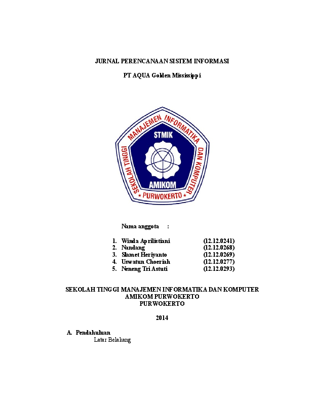 Doc Jurnal Perencanaan Sistem Informasi Pt Aqua Golden Mississippi Neneng Tri Astuti Academia Edu