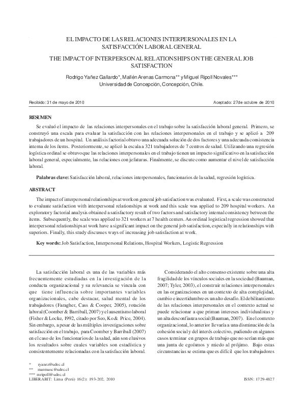 (PDF) The impact of interpersonal relationships on the general job ...