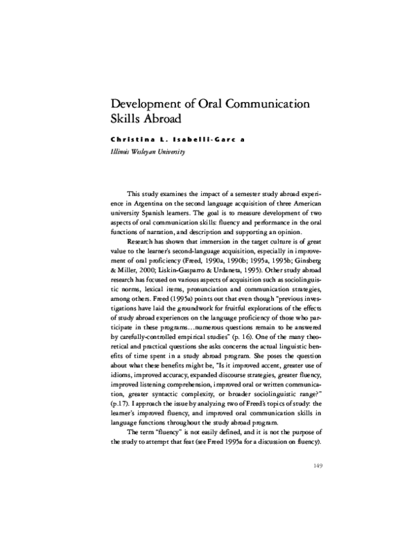(PDF) Development of oral communication skills abroad Christina Isabelli Academia.edu
