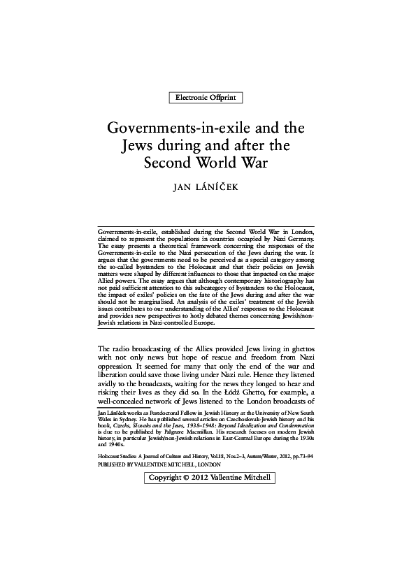 (PDF) Governments-in-exile and the Jews during and after the Second ...