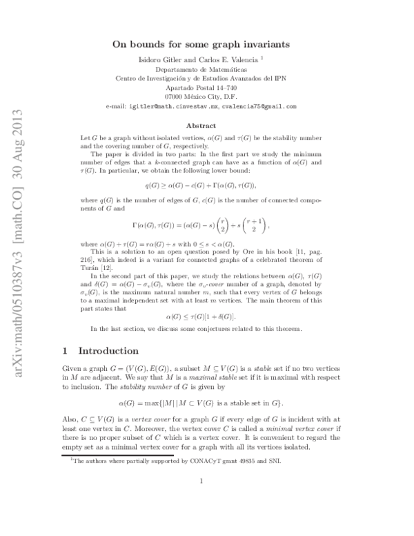 (PDF) Bounds for graph invariants