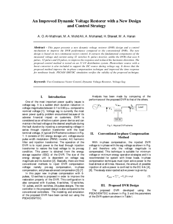 (PDF) An Improved Dynamic Voltage Restorer With a New Design and ...