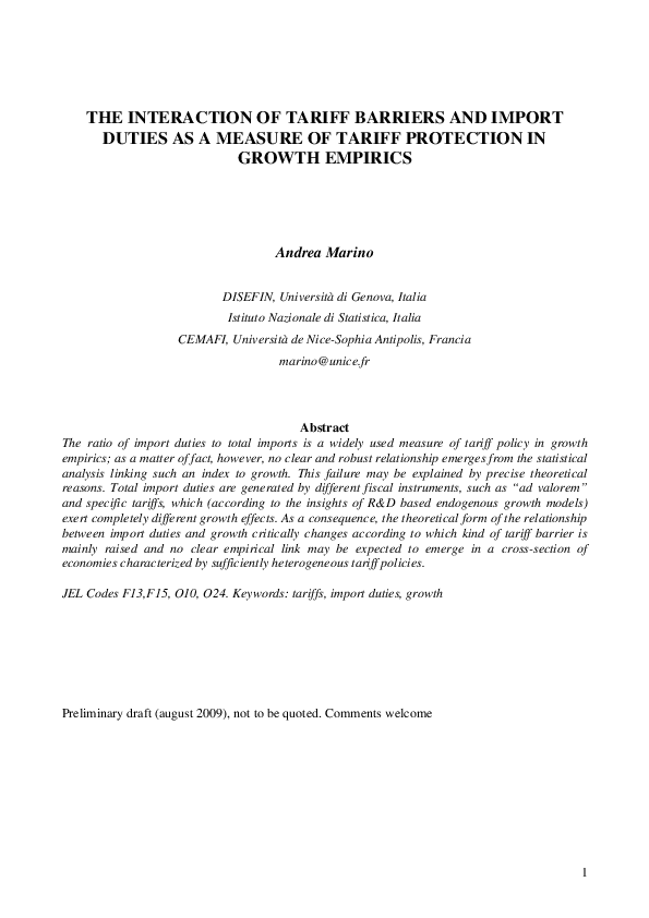 (PDF) THE INTERACTION OF TARIFF BARRIERS AND IMPORT DUTIES AS A MEASURE ...
