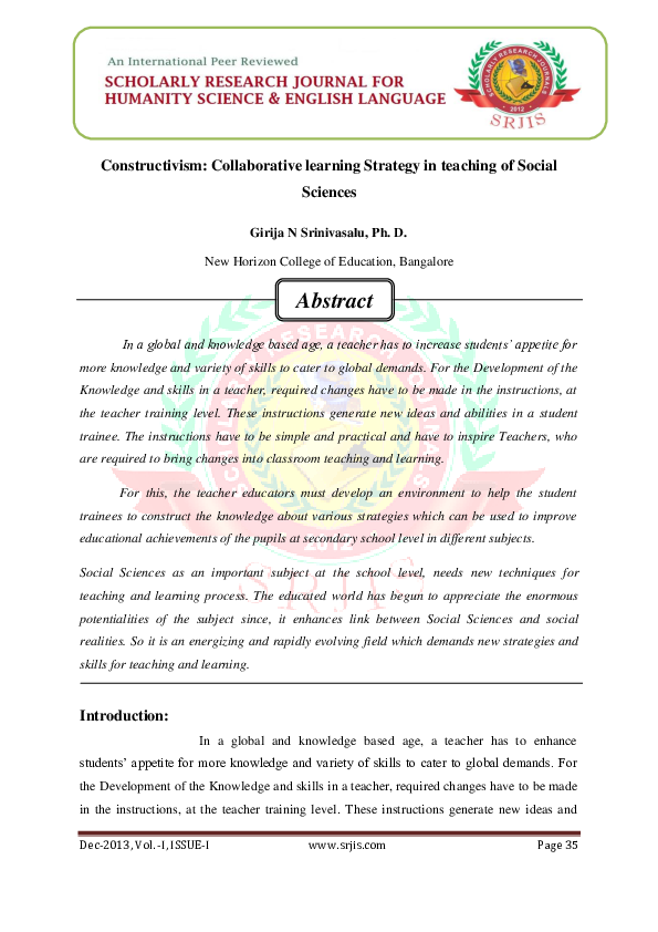 (PDF) Constructivism: Collaborative learning Strategy in teaching of ...