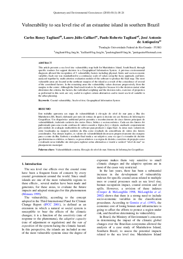 (PDF) Vulnerability to sea level rise of an estuarine island in ...