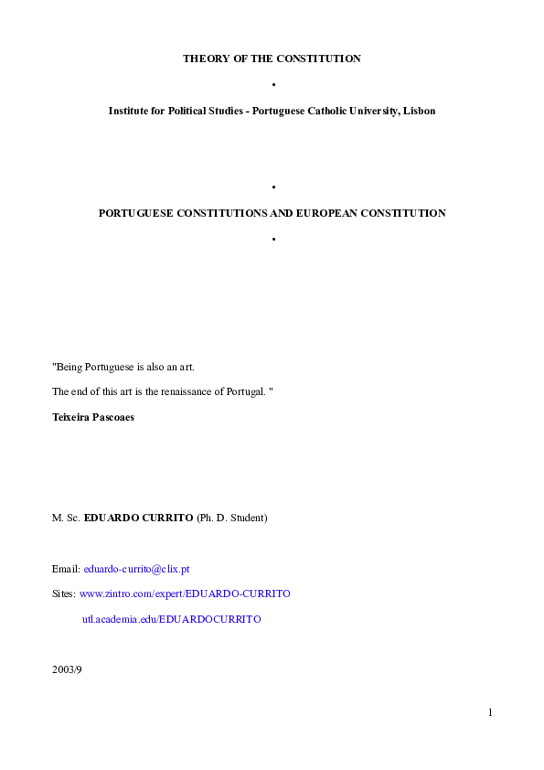 (PDF) PORTUGUESE CONSTITUTIONS AND EUROPEAN CONSTITUTION EDUARDO