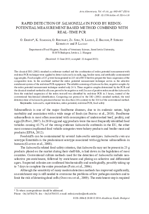 (PDF) Rapid detection of Salmonella in food by redox-potential ...