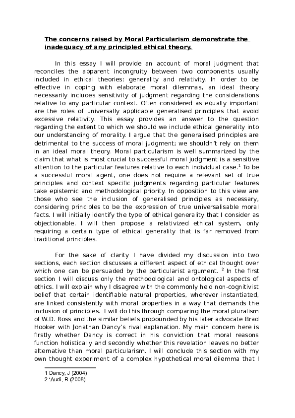 (DOC) Moral Particularism Charlie Hurlock Academia.edu