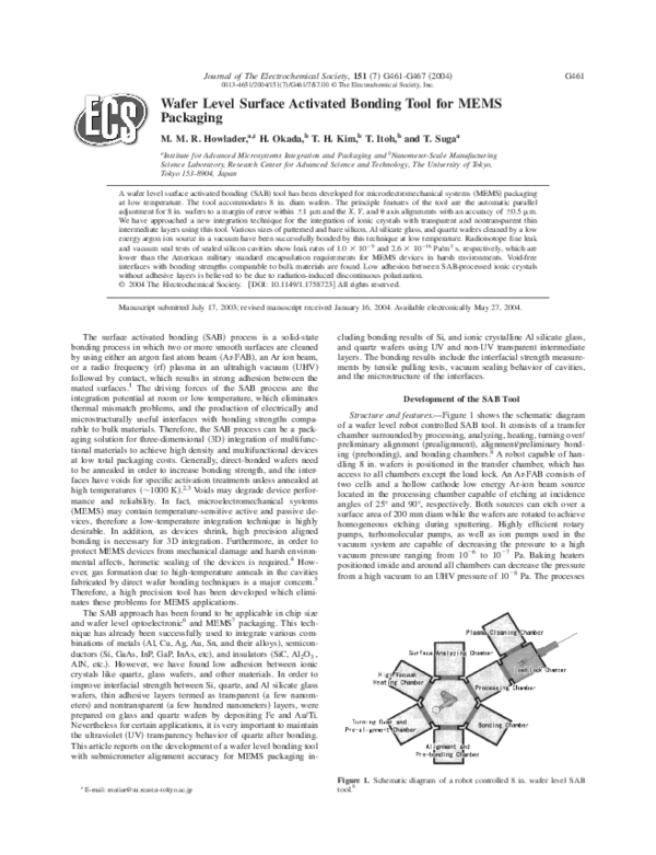 (PDF) Wafer Level Surface Activated Bonding Tool for MEMS Packaging