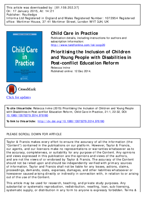 (PDF) Prioritising the Inclusion of Children and Young People with ...