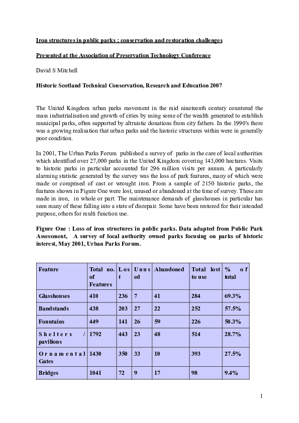 (PDF) Conservation of Iron Structures in Public Parks David Mitchell