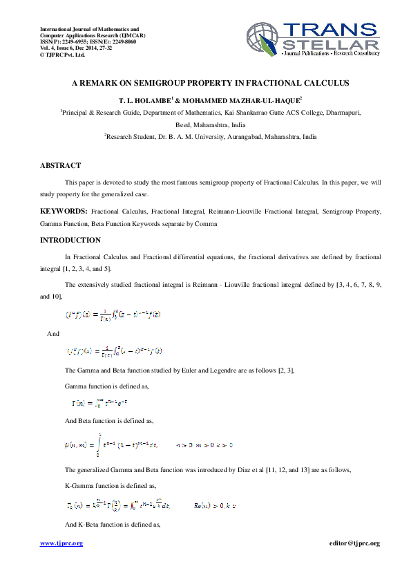 A remark on semigroup property in fractional calculus