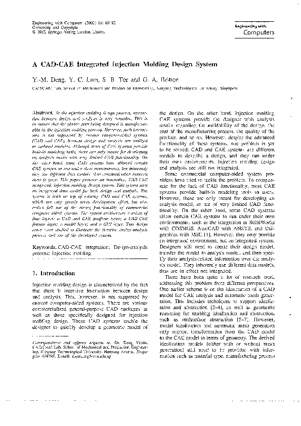 (PDF) A CAD-CAE Integrated Injection Molding Design System