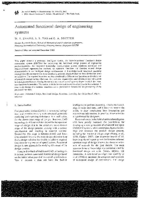 (PDF) Automated Functional design of Engineering Systems